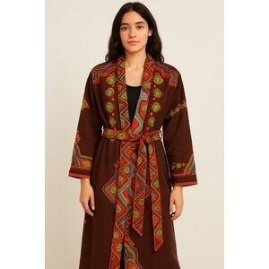 Vintage Boho Robe Jacket 1970 Multicolor Crewel Stitch – Festival...